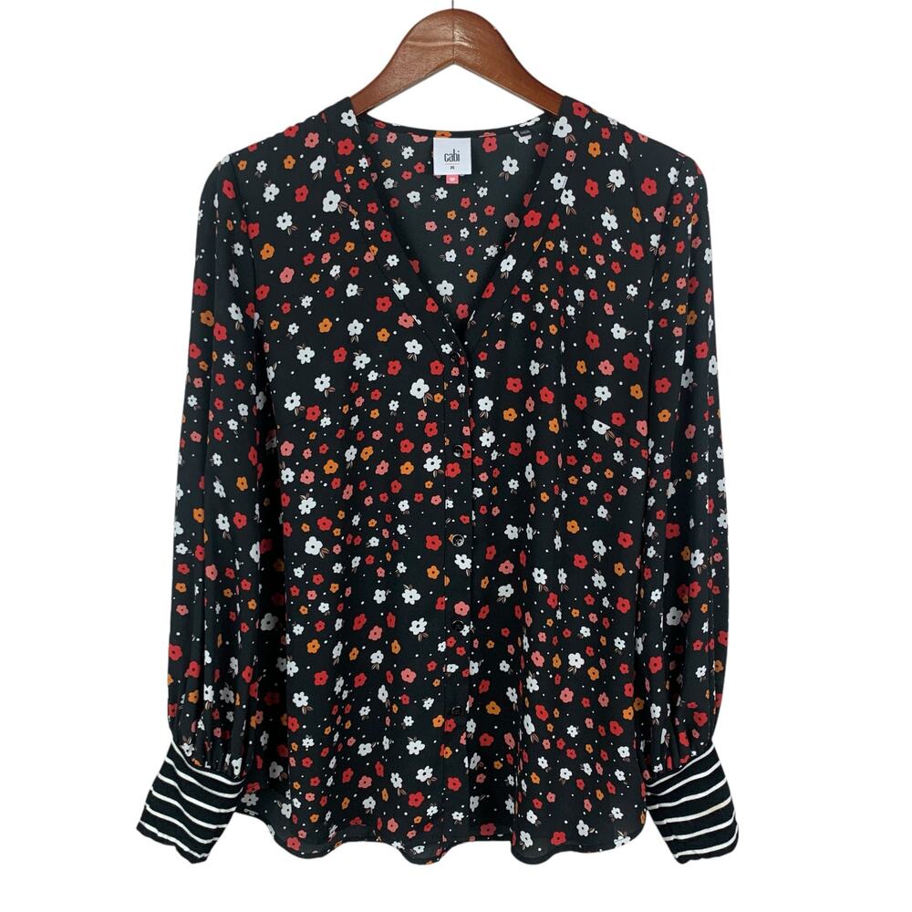 CAbi Black Floral Blouse